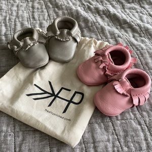 Two pairs of classic leather Freshly Picked Moccasins - Size 0